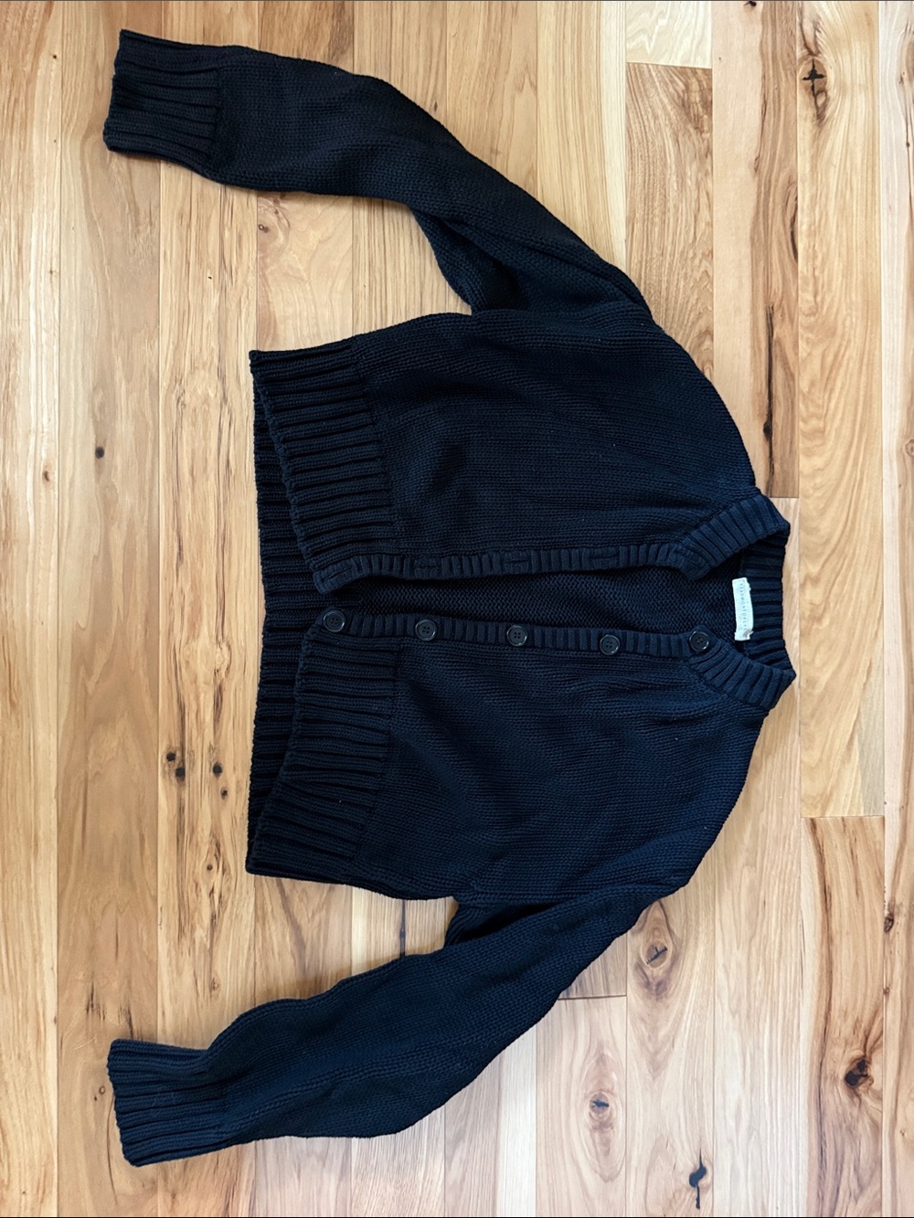 Black Button-Front Knit Cardigan Sweater for Women